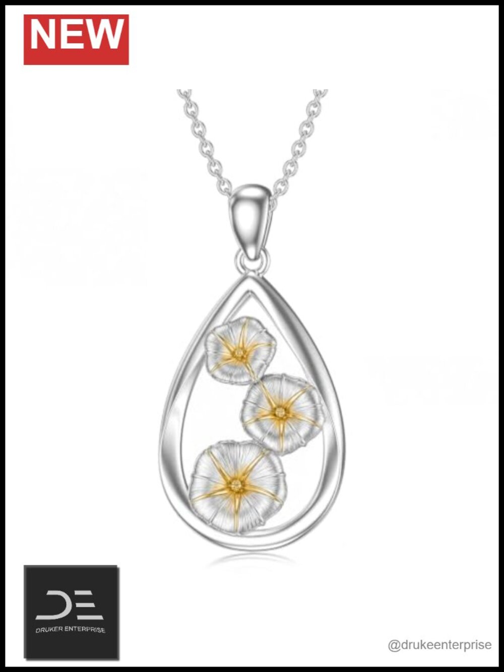 925 Sterling Silver September Birth Flower Necklace Women Floral Teardrop